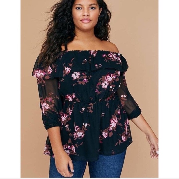 Lane Bryant Tops - Lane Bryant Floral Convertible Ruffle Top
